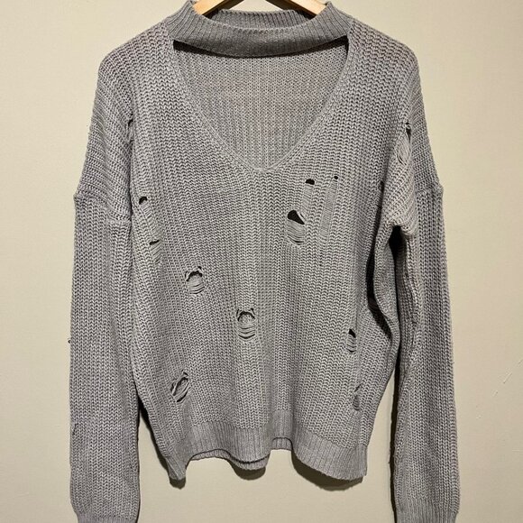 Daytrip Buckle oversized gray distressed sweater size large - Picture 1 of 2